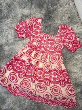 Brooklyns Pink Embroidered Eyelet Babydoll Dress Small 100% Cotton | SIZE S